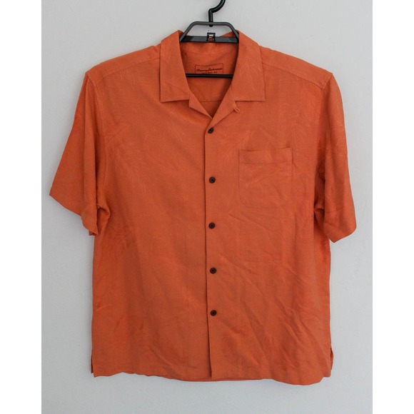 Tommy Bahama Shirt Mens Large Orange Silk Textured Hawaiian Button Up Travel - Picture 1 of 5